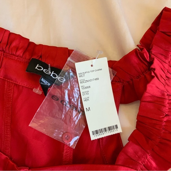 NWT BEBE Bright Red Silk Tank Top with Buttons - Picture 5 of 6